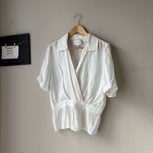 Brochu Walker Top Olympia White Surplice Short Sleeve Collared Gauze Top Size M - Picture 8 of 8